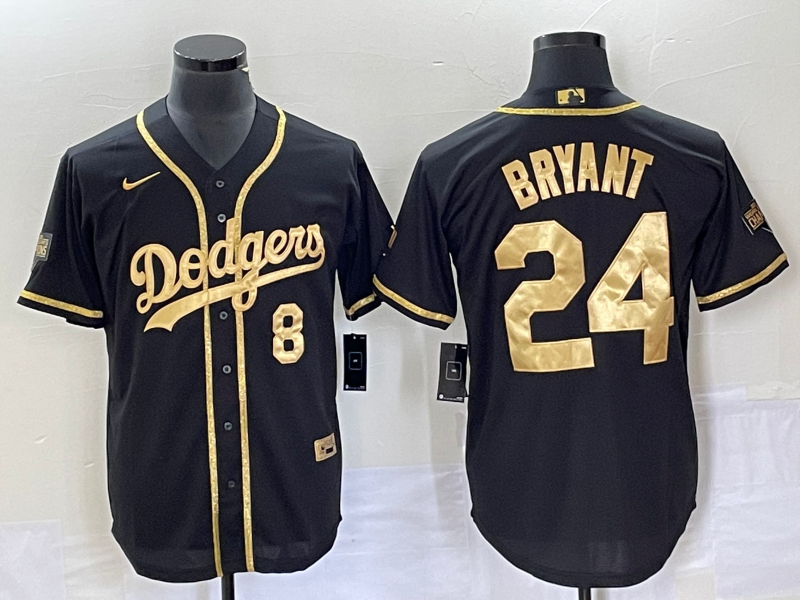 Men's Los Angeles Dodgers Front #8 Back #24 Kobe Bryant Black Gold Cool Base Stitched Baseball Jersey